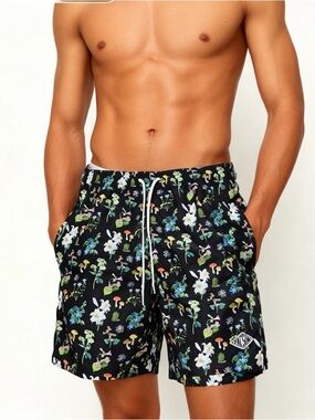 PacSun Black Floral & Mushroom Swim Trunk